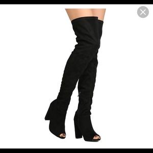 Wild Diva over the knee peep toe boots thick heel